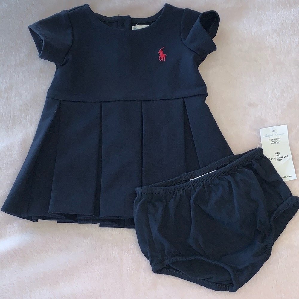 Ralph Lauren blue pleated infant dress.